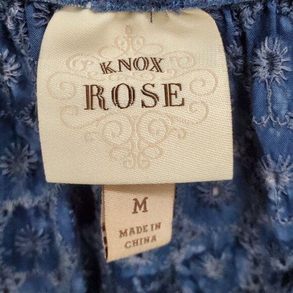 Knox Rose Womens Blue Eyelet Off The Shoulder Blouse Top Size M Short Sleeve - Picture 9 of 12